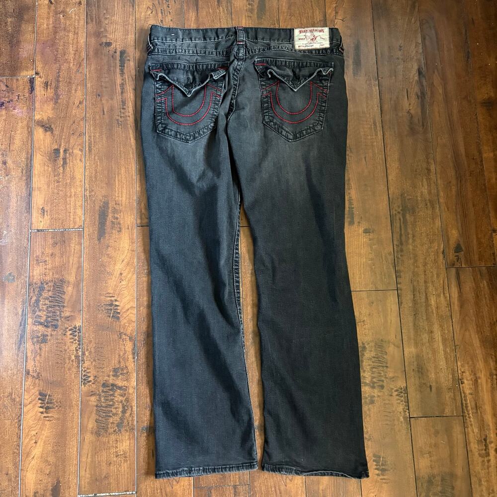 True Religion Jeans Mens 40x32 Black Denim Red Logo High Contrast 2000s Y2K